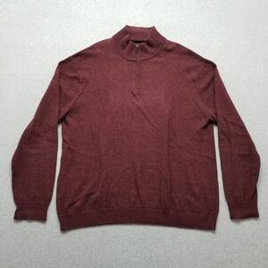 Perry Ellis Sweater Mens XL Red Pullover Mock Neck Zip Cotton‎